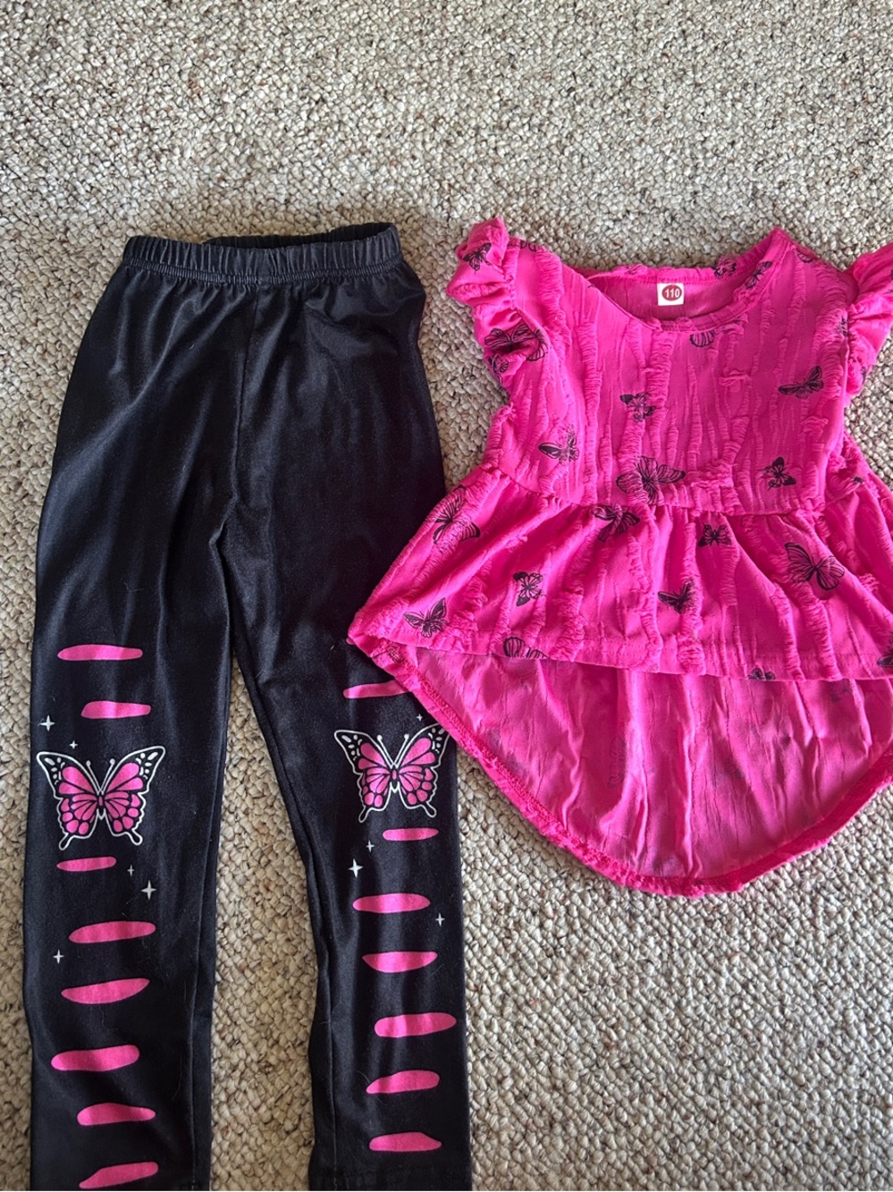 Girls' Hot Pink Butterfly Tiered Top - Kids Matching Sets